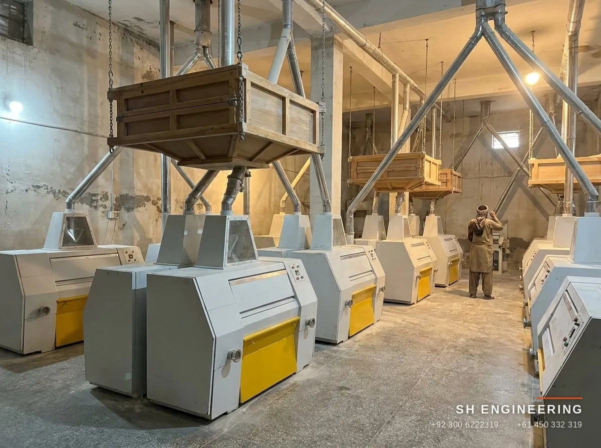 Roller mill floor with SH-RM40 machines and plansifter above